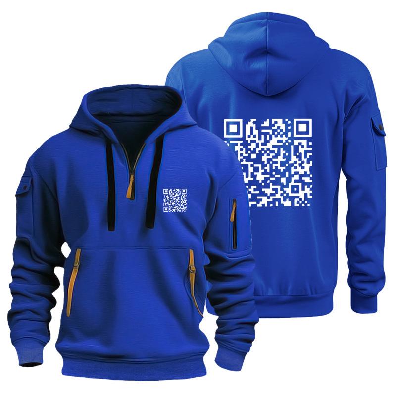 Trendsetting QR Code Hoodie: Plus Velvet Men's Sweatshirt Jacket