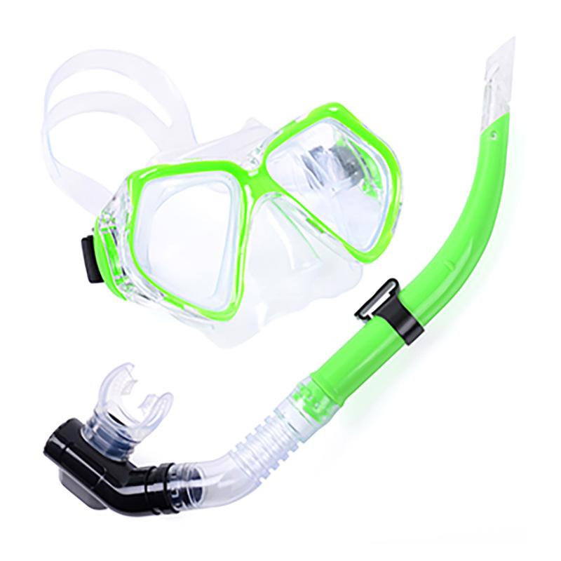 Large vision mask, tempered glass diving goggles set, snorkeling, silicone mouthpiece breathing tube equipment, double drainage.