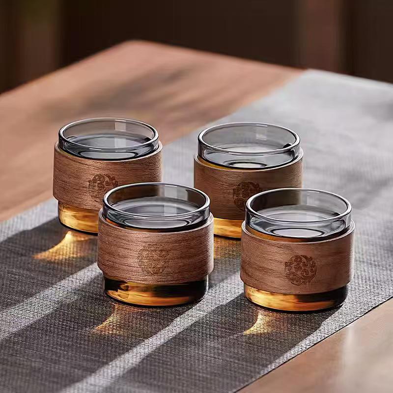 Elegant Heat-Resistant Glass Tea Cup with Wood Card - Perfect for Home Use and Guest Reception