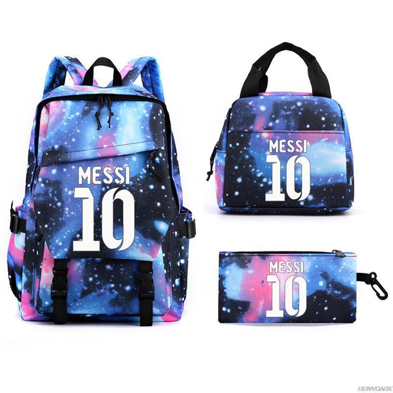 Football Star Peripheral Backpack, Primary And Secondary School Student Schoolbag Three-Piece Set, Lunch Bag, Pencil Bag Set, College Style