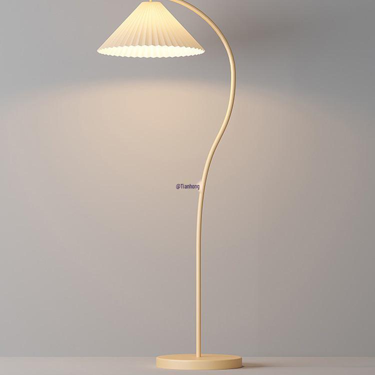 2024 Cream French Pleated Retro Floor Lamp: Stylish Living Room Accent