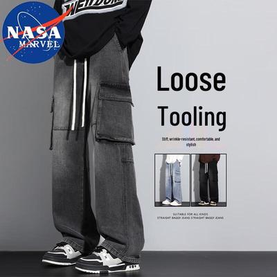NASA MARVEL Men's Retro Workwear Wide-Leg Straight Jeans