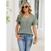 2026 Summer New Loose Women's V-Neck Waffle Pocket Short Sleeve Casual T-Shirt