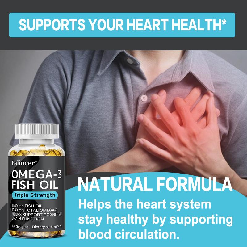 Triple Strength Omega‑3 Fish Oil 1250mg, 120 Softgels, EPA 690mg DHA 260mg Dietary Supplement