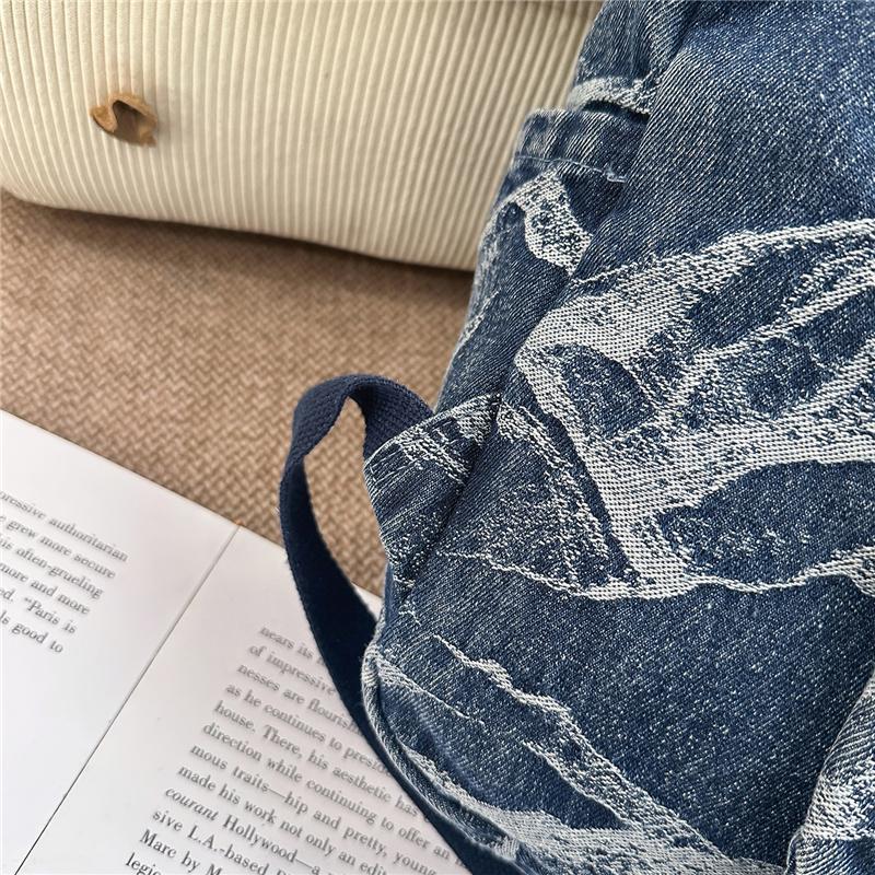 Denim Camouflage Backpack Casual Style Unisex School Bag Fashionable Travel Rucksack