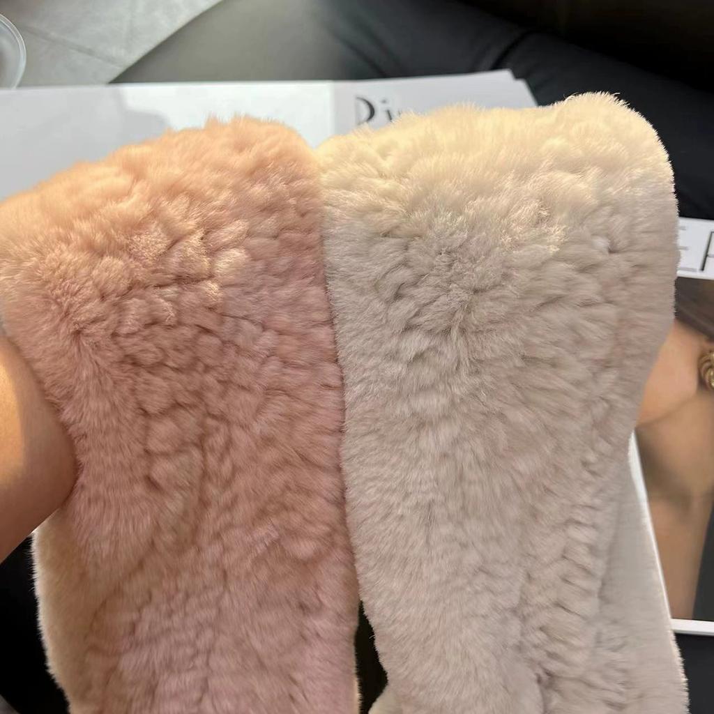 Imported Real Rex Rabbit Fur Scarf Korean Version Simple Long Woven Mao Mao Scarf Warm Double-sided Thickened Fur Collar
