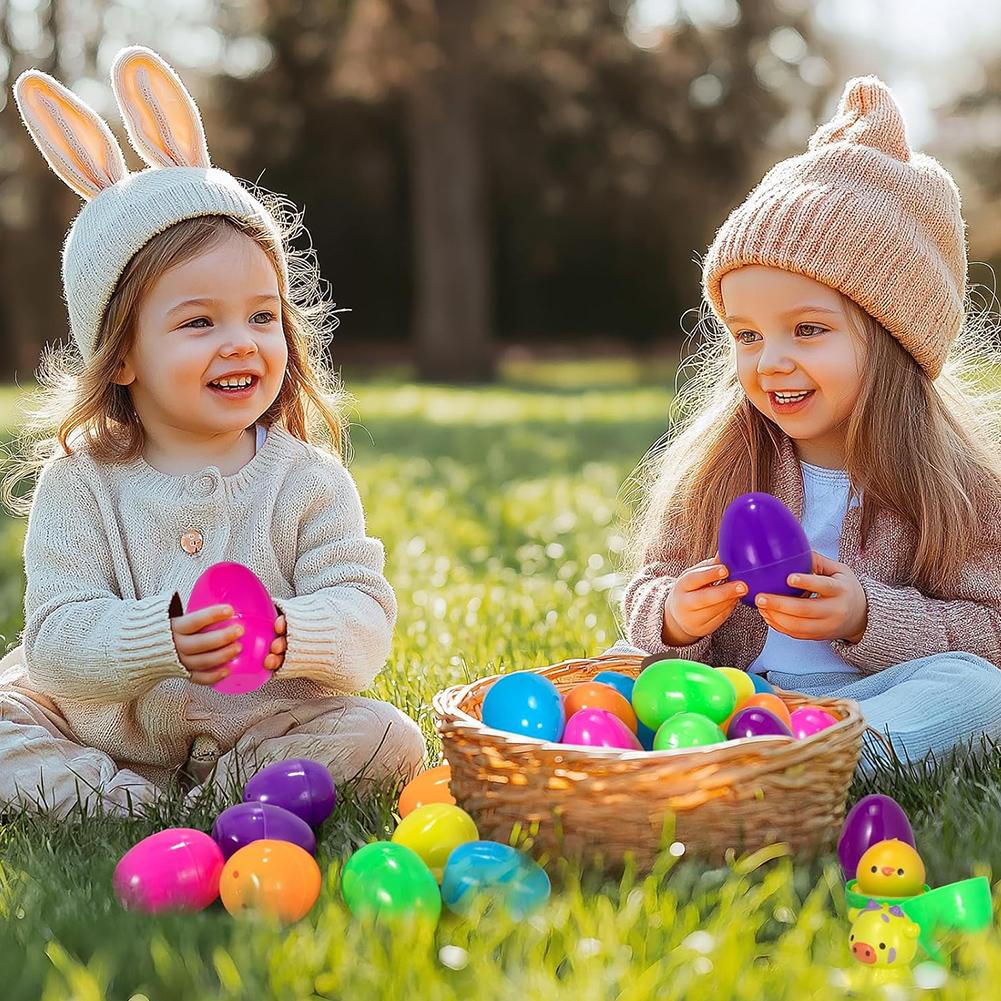 12/24/48 Pack Kids Easter Egg Hunt Game Party Favors Prefilled Easter Eggs Stress Relief Toys with Mini Plush Toy Easter Basket