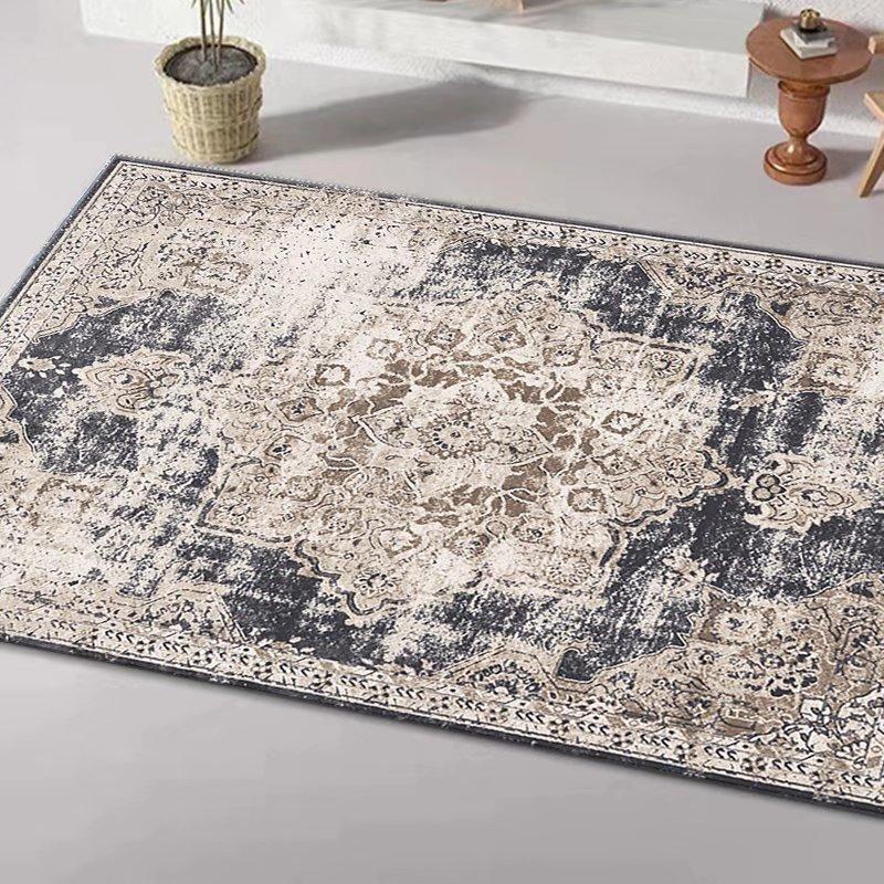 Persian Ethnic Style Carpet, Living Room Sand Coffee Table Floor Mat, Bedroom Bedside Crystal Velvet Carpet