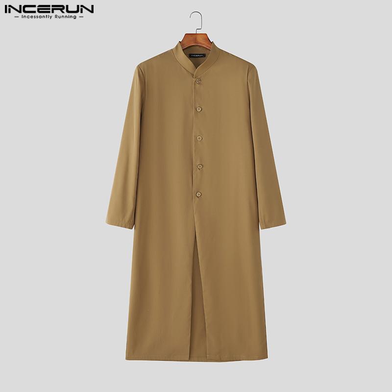 INCERUN Men Autumn Long Sleeve Buttons High Splits Long Coats Windbreaker