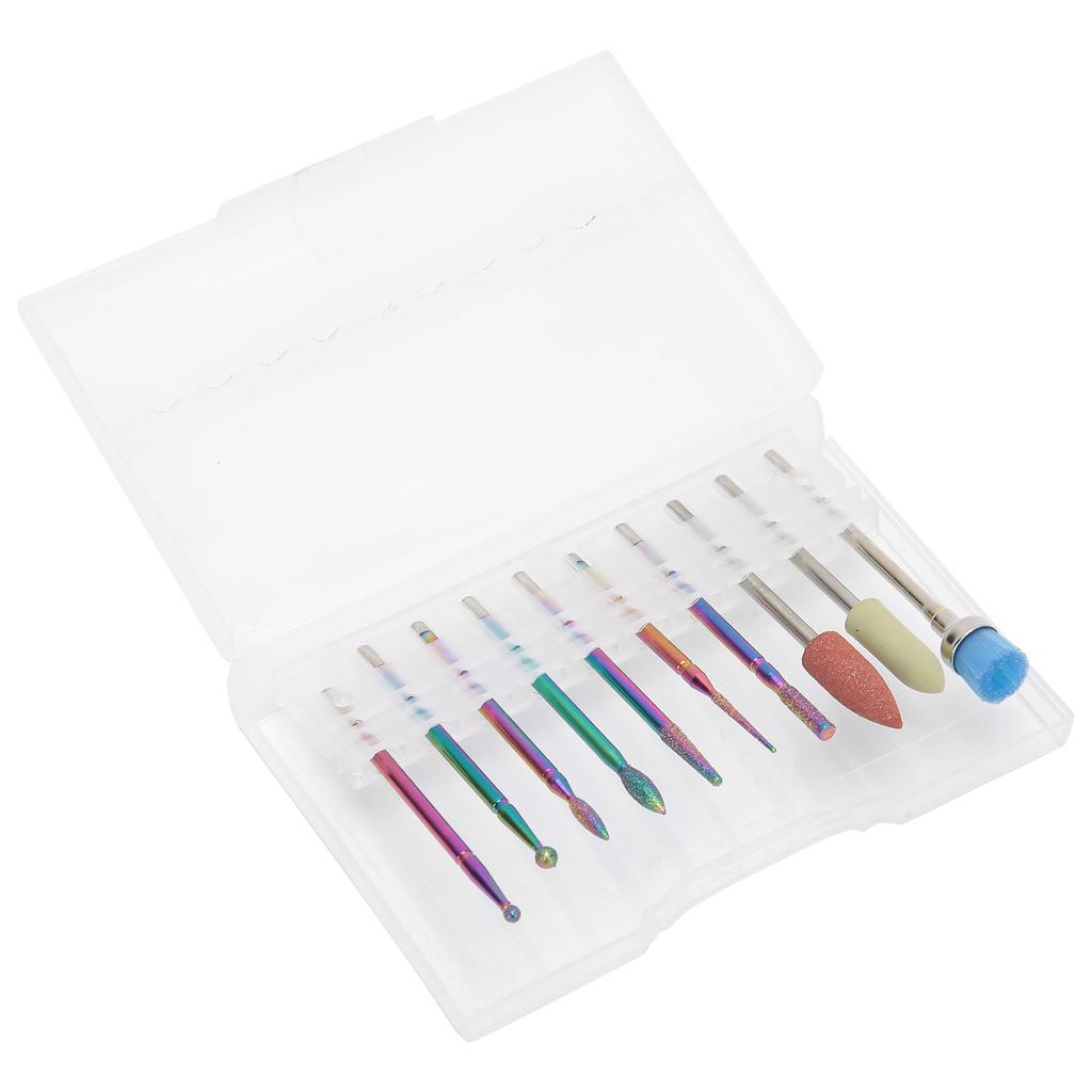 10pcs Tungsten Steel Nail Polishing Grinding Head Nail Drill Bits Dust Brush Set