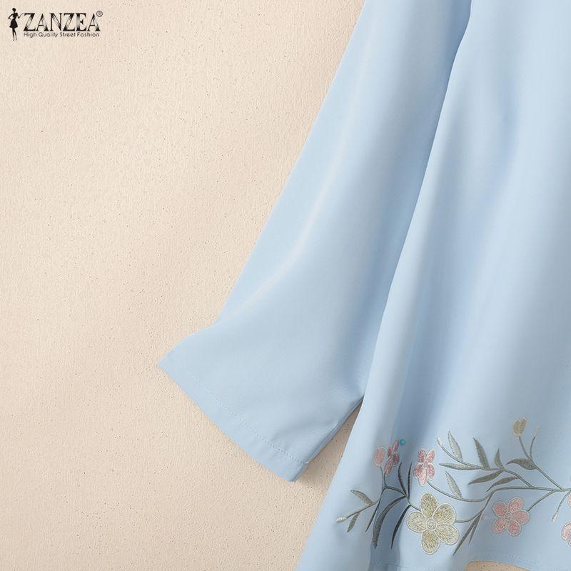 ZANZEA Women Casual Round Neck 3/4 Sleeve Loose Print Blouse
