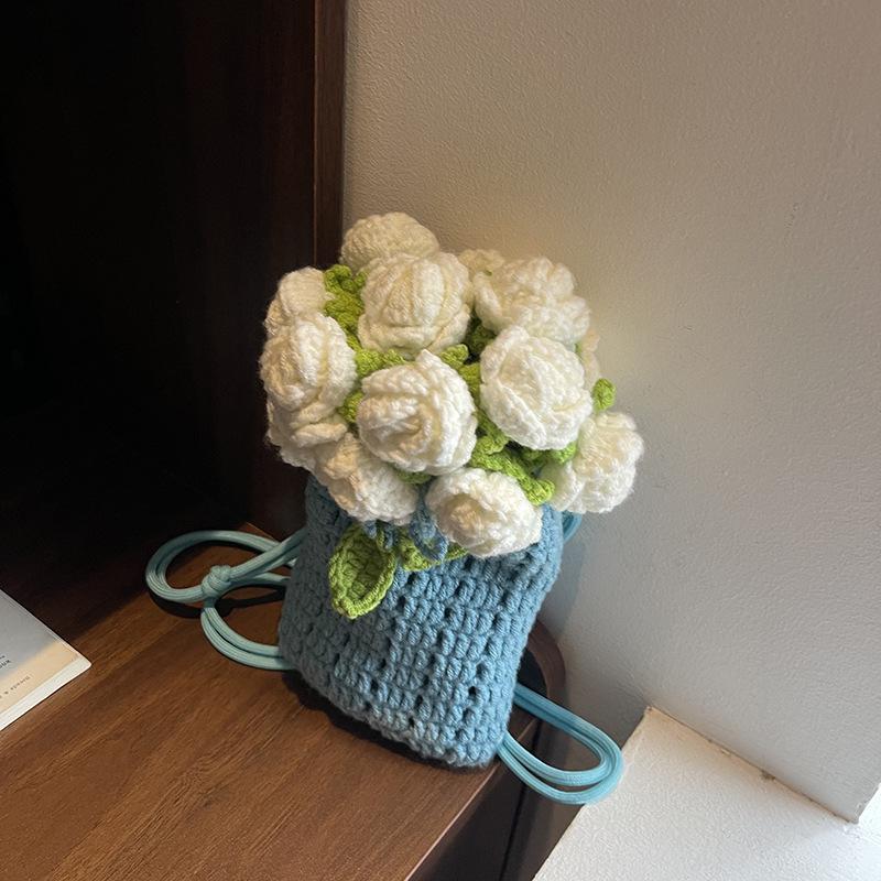 

Нишевая вязаная сумка женская новая с цветком универсальная сумка-мессенджер модная мини-сумка для мобильного телефона