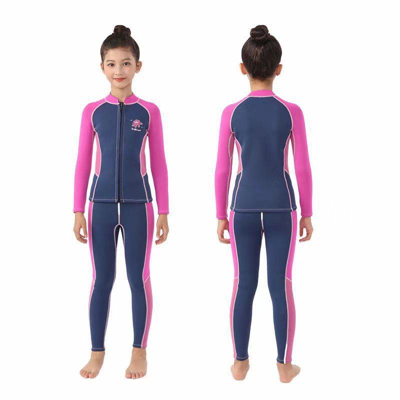 Kids 2.5mm Neoprene Wetsuit Set Long Sleeve Separate Piece Cold Water Swimming Diving Winter Warmth Unisex