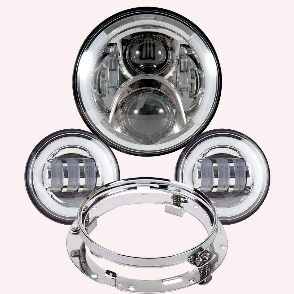 Universal 7inch Led Headlight + 4.5" Fog Passing Lights For Harley Touring Electra Glide Road King Street Glide Motorcycle