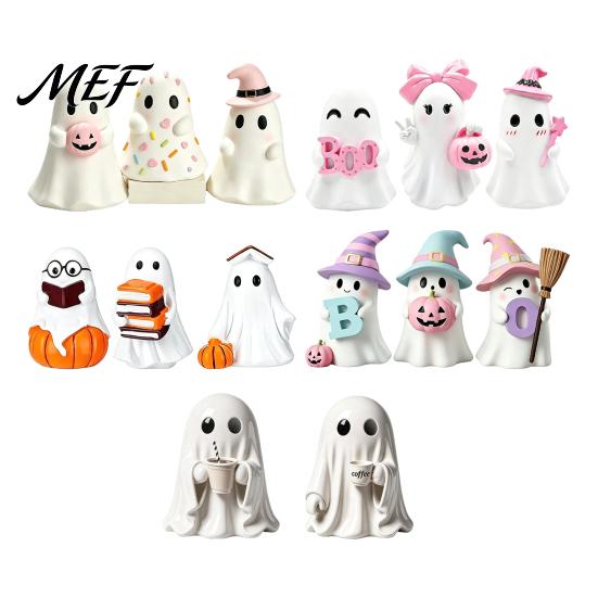 Fun Halloween Desk Accessories Ghost Figurine, Resin Spooky Cute Statue, Funny Creepy Collectible Art Figurines Tabletop Ornament for Home Shelf