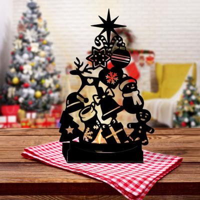 Christmas Shadow Candle Holder Funny Metal Tree Shaped Shadow Candle Stand Tabletop Decorative Tea Light Holder for Holiday Kitchen Fireplace Dining