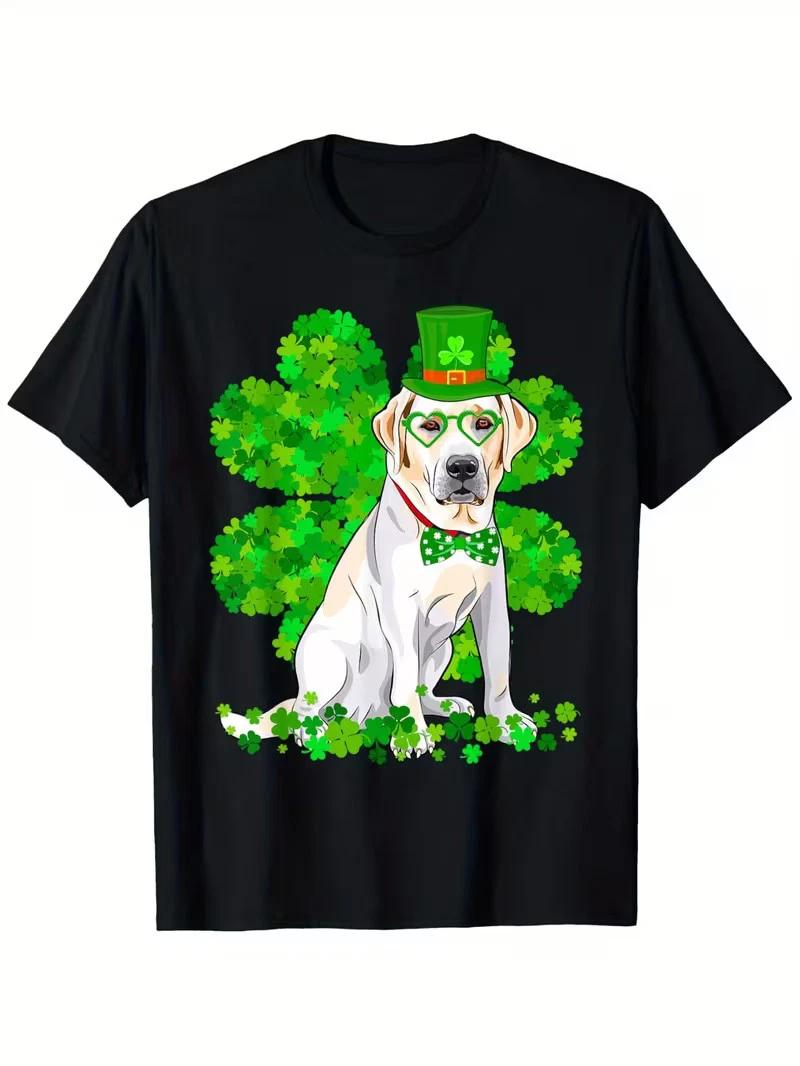 St. Patrick s Day Labrador T-Shirt - Cute Dog Design with Green Hat & Shamrock, M