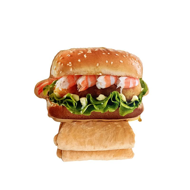 Creative Burger Pillow Plush Toy Steak Fort Doll Ragdoll Multi-Purpose Cushion Air Conditioning Blanket Performance Props