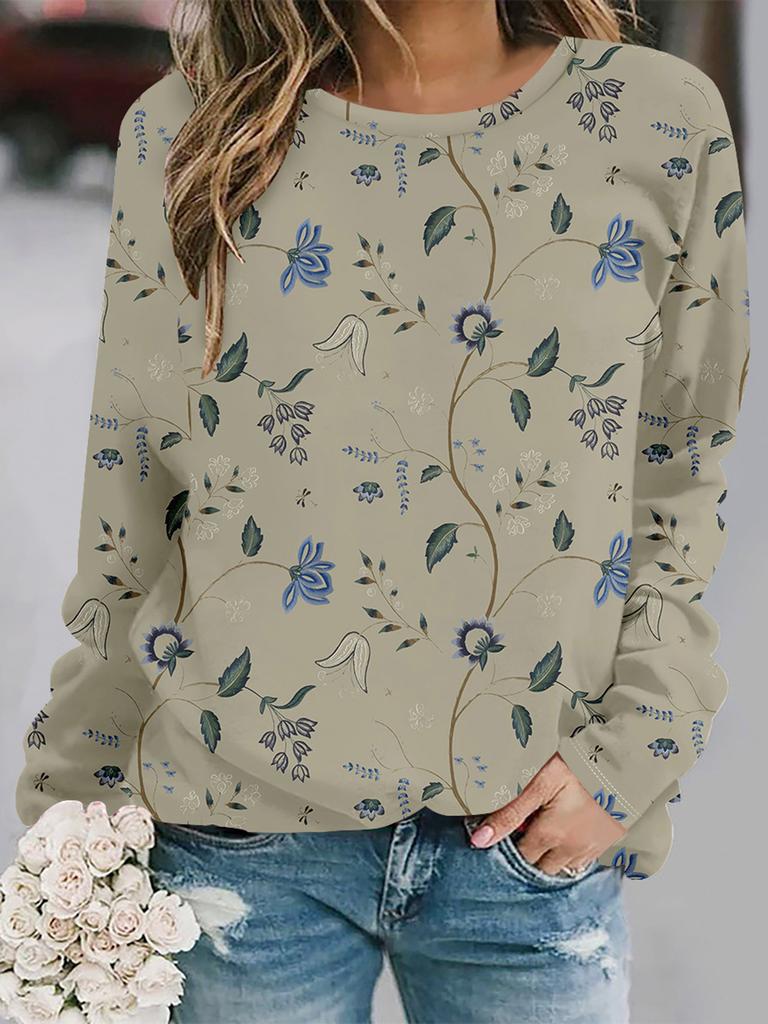 2025  Autumn and winter new fashion round neck long sleeve printed elegant casual loose hoodie