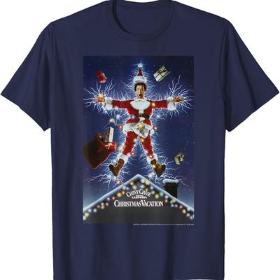 National Lampoons Christmas Vacation Camiseta Clsica Con Pster De Pelcula Azul Unisexs Graphic Tshirts Adult Casual Style Tee