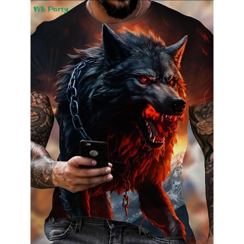 Fashion 3D Wolf Graphic T-Shirt Summer Outdoor Men's Short Sleeved Tee New Trend Round Neck