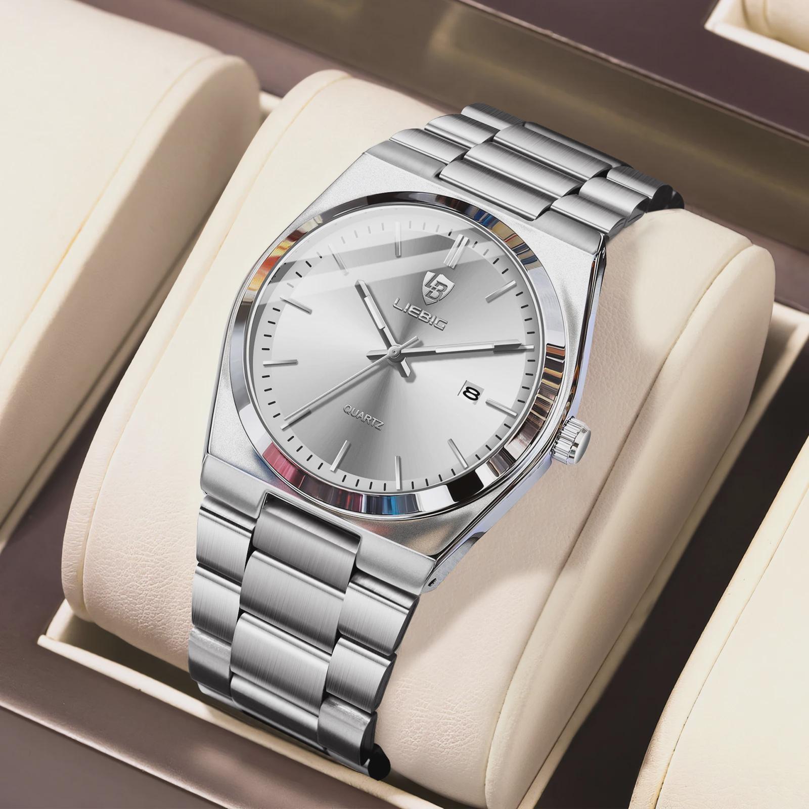 Роскошные полностью стальные деловые часы мужские водонепроницаемые кварцевые с календарем наручные часы Reloj Hombre