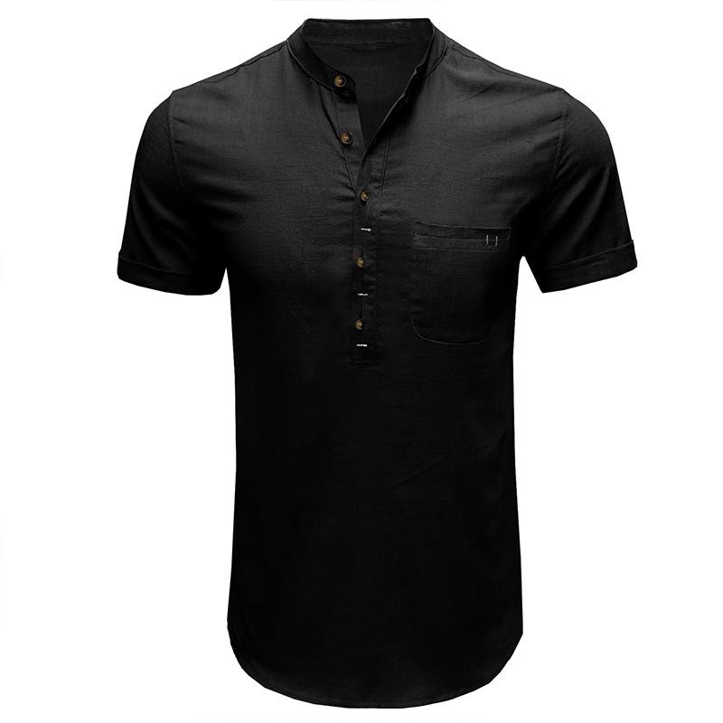 Summer Men's Short-sleeved Stand Collar Linen Shirt Breathable Short-sleeved Cotton Linen Shirt Men Casual Wear Minimalist Fashion Breathable Shirt