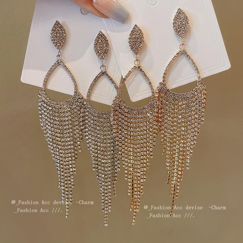 Silver Needle with Diamonds, Water Drop Fringed Earrings, European and American Niche Fashion Studs, Retro High-end Sense, Versatile Earrings, Women