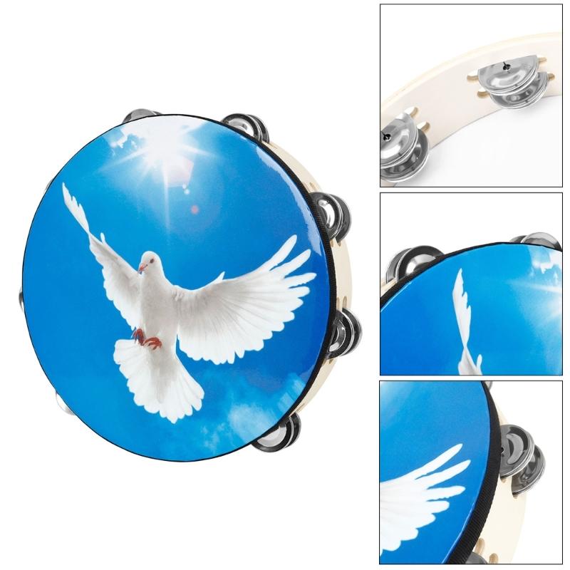 Peace Dove Double Row Bells Tambourine Handbell Clap Drum Musical Instrument