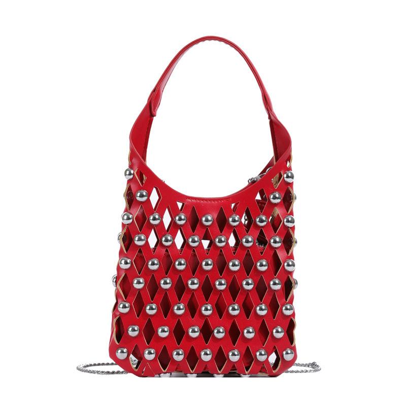 

Новая женская сумка полая сумка в стиле панк сумка-ведро круглая заклепка трендовая маленькая сумка-мессенджер