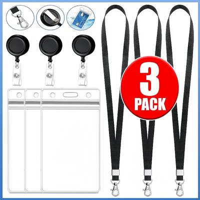 Retractable Lanyard ID Badge Holder with Neck Straps Reel Clip Waterproof PVC Card Protector for Office Work Student Name Card