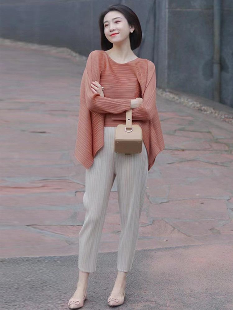 Miyake 2023 Sommer Damen Übergröße Rundhals Plissee-Top - Bequem, lässig und modisch