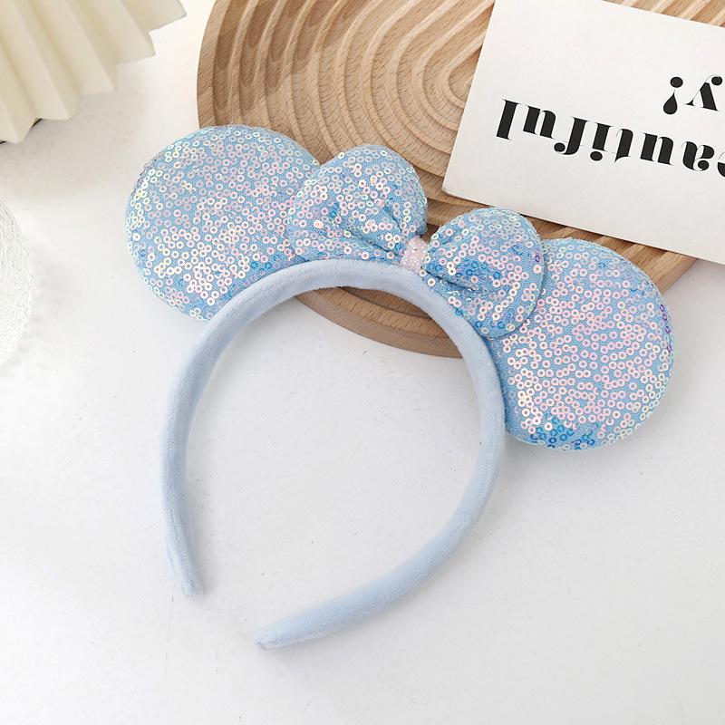 Sequin Plastic Mouse Ear Hoop Handmade Cute Pink Bow Fashion Headband for Kids Amusement Park Photo Headdress