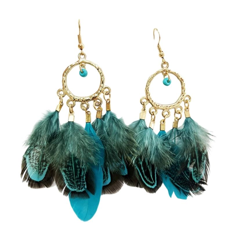 Handmade Bohemian Feather Earrings User Friendly Materials Lightweight Drop Ear Hooks Jewelry Gift