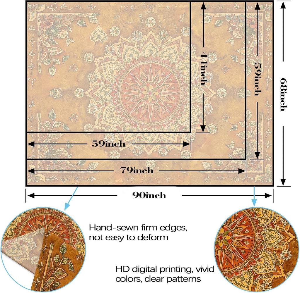 Aesthetic Boho Mandala Tapestry, Vintage Orange Floral Wall Hanging, Ethnic Bohemian Tapestry For Bedroom Living Room Dorm