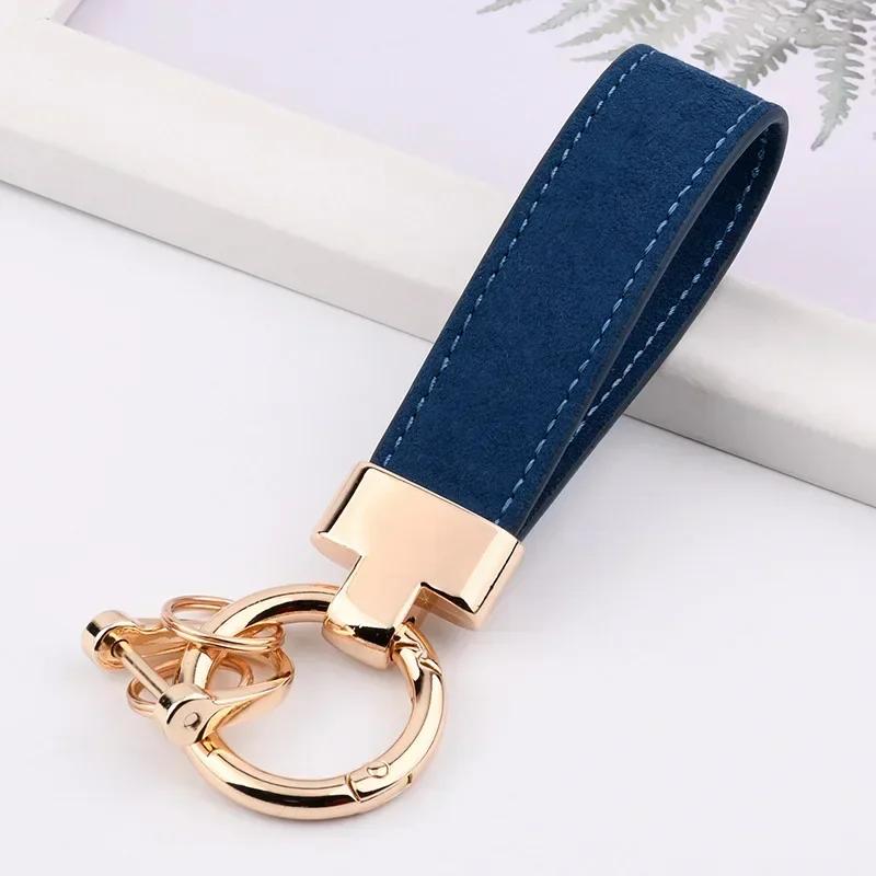 Custom Logo Personalized Buckle Car Moto Keyring Woman Man Key Ring Chain Name Suede Leather Metal Keychain Gift