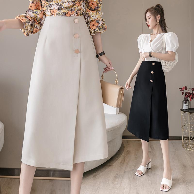 

Лето-осень в гонконгском стиле, черная юбка, формальные женские профессиональные юбки с высокой талией на пуговицах