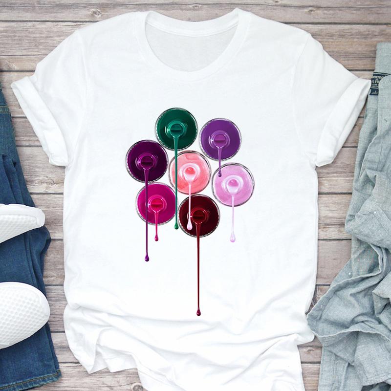 Women T-Shirt 3D Make Up Color Graphic Top Female T Shirt Harajuku Streetwear O-Neck Clothing Casual Ladies Tee Tops Shirts