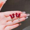 Retro Red Velvet Pearl Butterfly Stud Earrings Light Luxury High-end Temperament Versatile Water Drop Earrings New Ear Jewelry