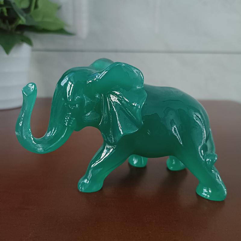 2 PEÇAS Estátua Escultura de Elefante Cor Jade Pedra Resina Animais Enfeites Feng Shui Fortuna Riqueza Figuras Decoração de Escritório Casa
