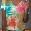 T-shirt casual da donna a maniche corte con scollo a V
