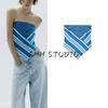 Summer New Product Women's Clothes Straight-leg Neckline off-the-Shoulder Design Linen Blend Stripes Tube Top Tops 4772110
