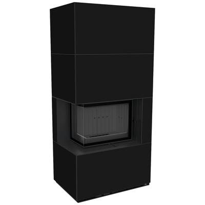 Modular Fireplace KRATKI FLOKI BOX Left 8 kW Ø 160 Quartz Sinter NERO ASSOLUTO Black Thermotec