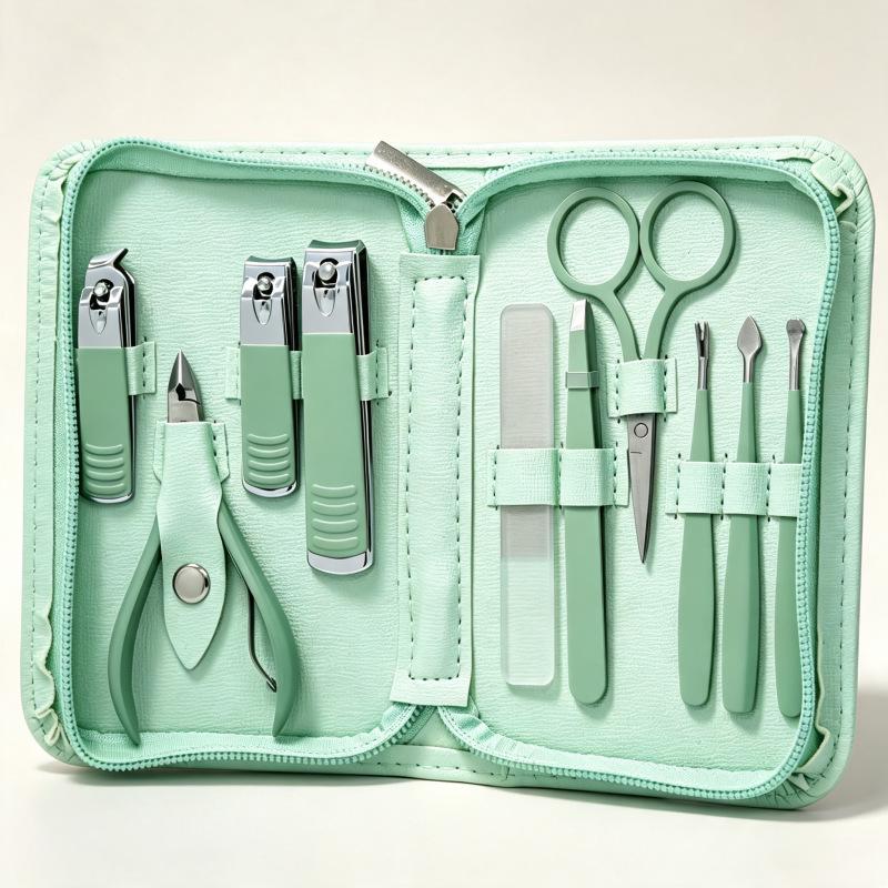 Stainless Steel 9-Piece Manicure & Pedicure Set with Tweezers and Nail Clippers in Black.