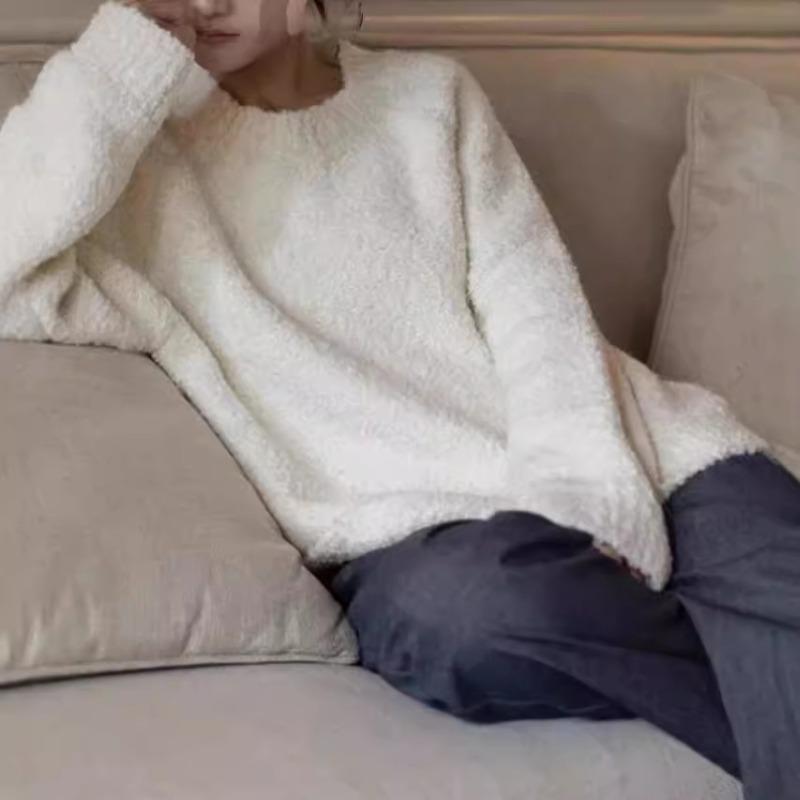 Retro lazy style high-end loose pullover sweater women's autumn and winter new thickened soft waxy knitted sweater top