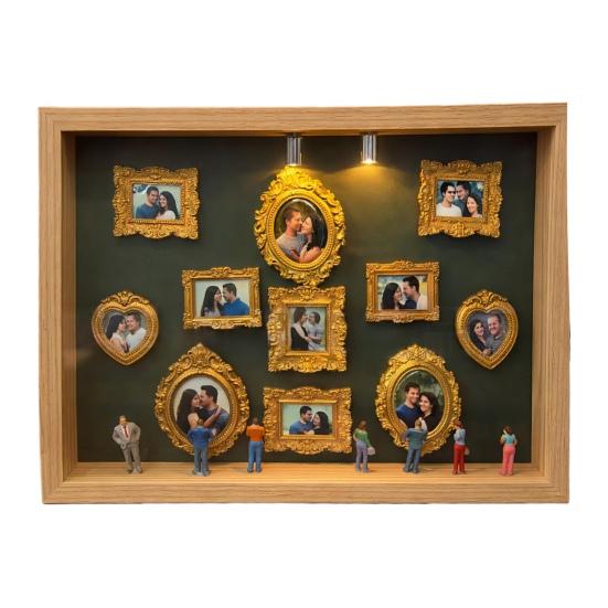 Scatola Ombra Mini Museo Grande con Luce Kit Cornice Scatola Ombra con 8 Miniature e 11 Mini Cornici Dorate Kit Espositore Foto Personalizzato per Anniversari