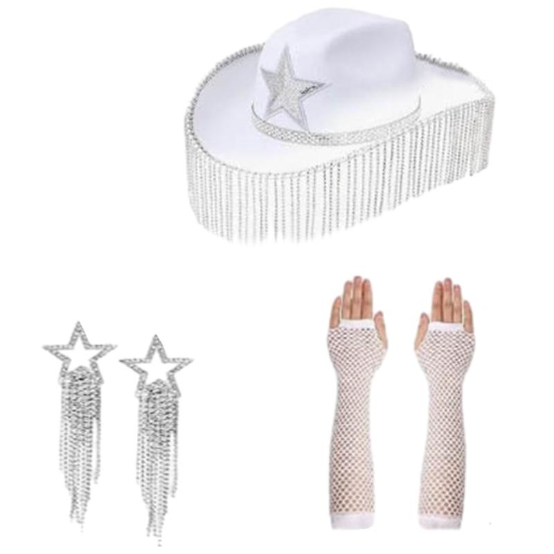 Western Cowboy Hat ArmSleeves for Bridal Shower Cowgirl Earrings Costume Set Lady NightClub Dress Up Masquerades Suit