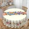 Polyester Waterproof Leave-In Rectangular Tablecloth, Flower Butterfly Printed European Table Cloth, Household Hotel Round Tablecloth