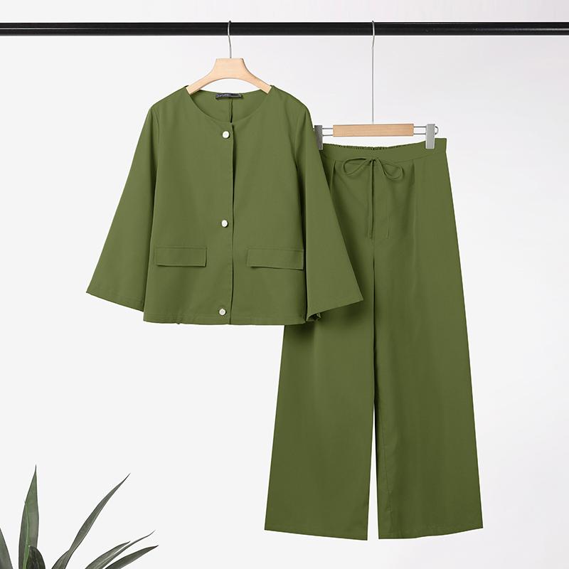 ZANZEA Damen Langarmbluse und lockere Hose Lässige zweiteilige Anzugsets