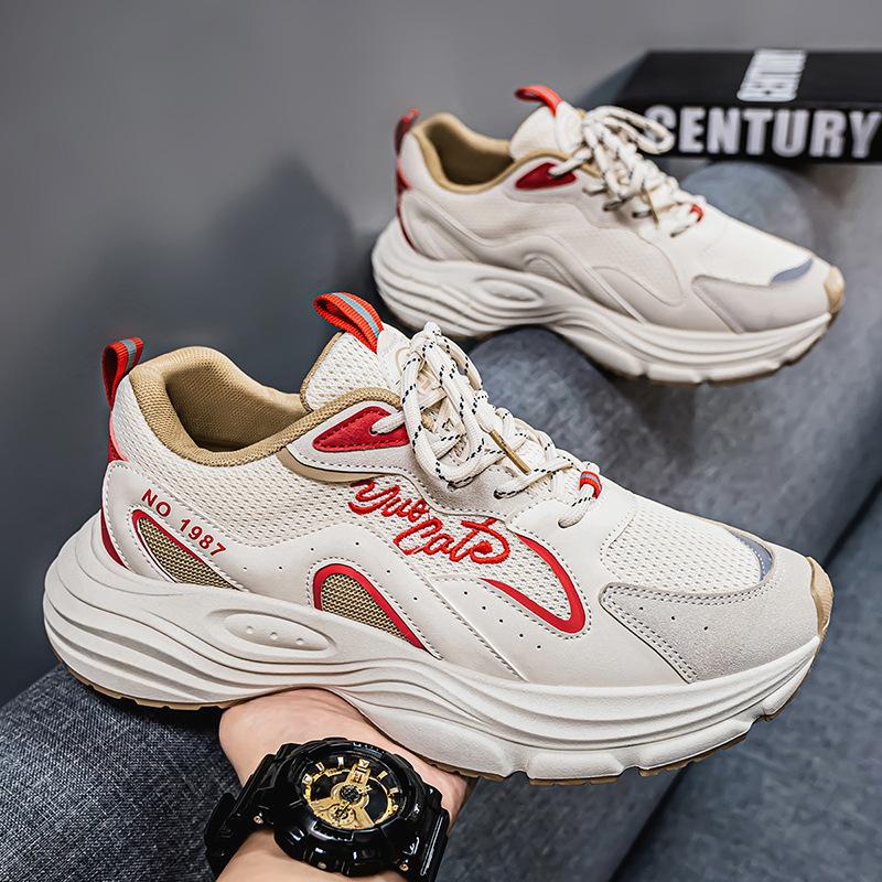 

Чоловіче взуття нове весняне 2025 сітчасте дихаюче студентське трендове спортивне повсякденне взуття чоловіче з товстою підошвою зносостійке татове взуття 44 бежевий